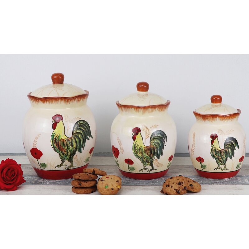 Lorren Home Trends Rooster Piece Kitchen Canister Set Wayfair